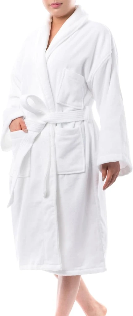 Unisex Cotton Terry Cloth Bathrobe Shawl Collar Velour Spa Robe