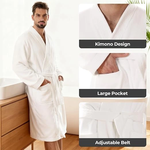 Towel Robe for Men - Ultra-Absorbent Soft Quick Dry Towel Bathrobe Kimono for Shower, Spa & Hotel