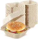 Compostable Clamshell Take Out Food Containers,   𝟲𝘅𝟲", 𝟭00-𝗣𝗮𝗰𝗸