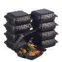Plastic Clamshell Takeout Food Trays 8X8" 3-Compartment 100-Pack