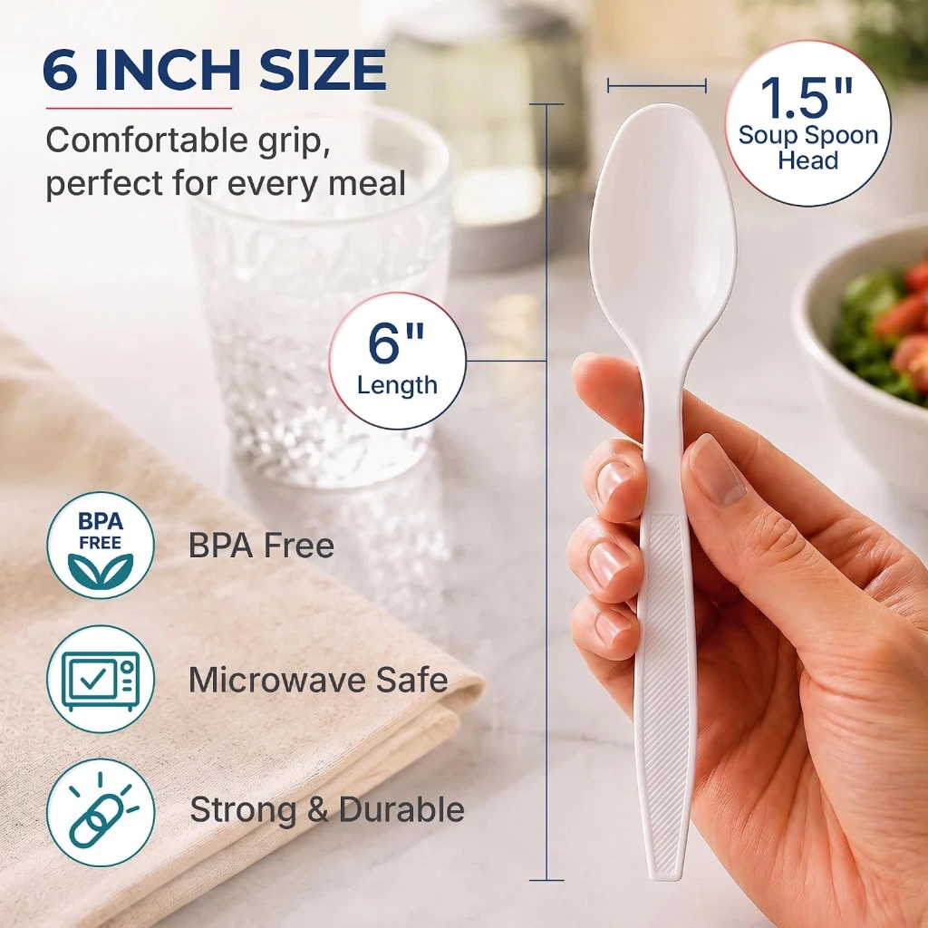500-Count Heavy Duty White Plastic  Spoons Disposable Cutlery Party Utensils Heavyweight (spoon)