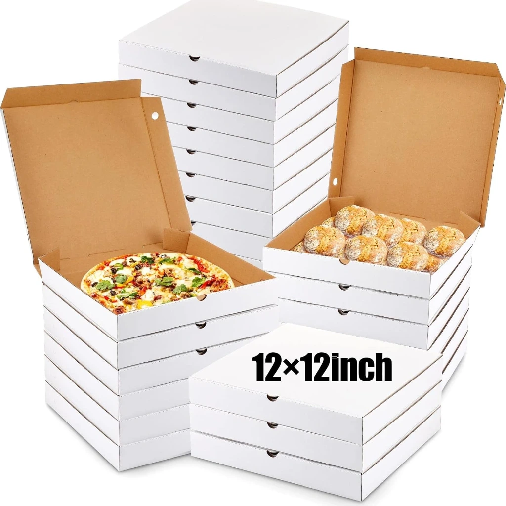 Pizza Boxes Bulk Cardboard Square, White and Kraft,100 Pcs 12" x 12"