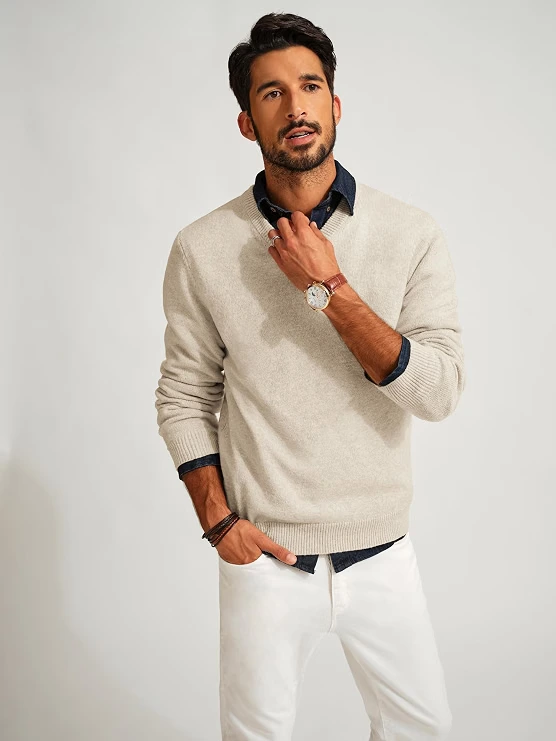 Mens Wool Blend Sweater V Neck Lightweight Pullover