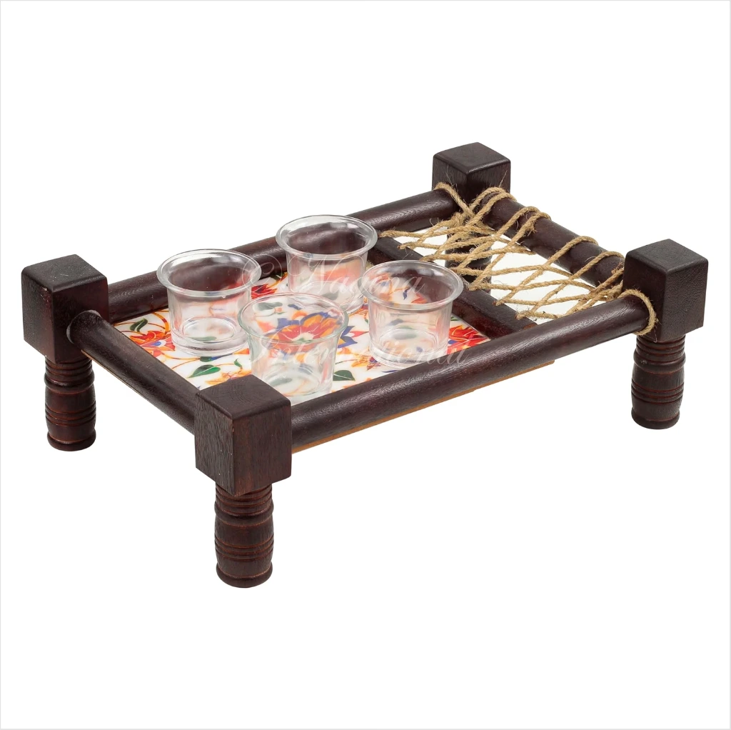 Traditional Decorative Asian Cot Tray for Snacks & Drinks
