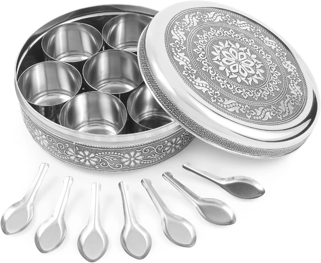 Designer Spice Container Masala Dabba, 7 Spice Jars, Holds 7 Spices, Spice Container Box,