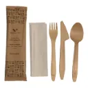 6" Compostable Wooden Cutlery Set with Napkin - 300/Case(100 of each spoon/fork/knife)